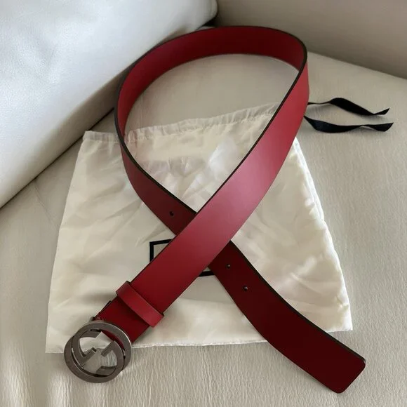 NWT Gucci Celeria Interlocking G Red Leather Belt - size 90 Cm 36 In GG Logo